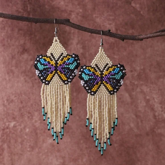 Colorful Beaded Butterfly Dangle Earrings - Picture 3 of 5